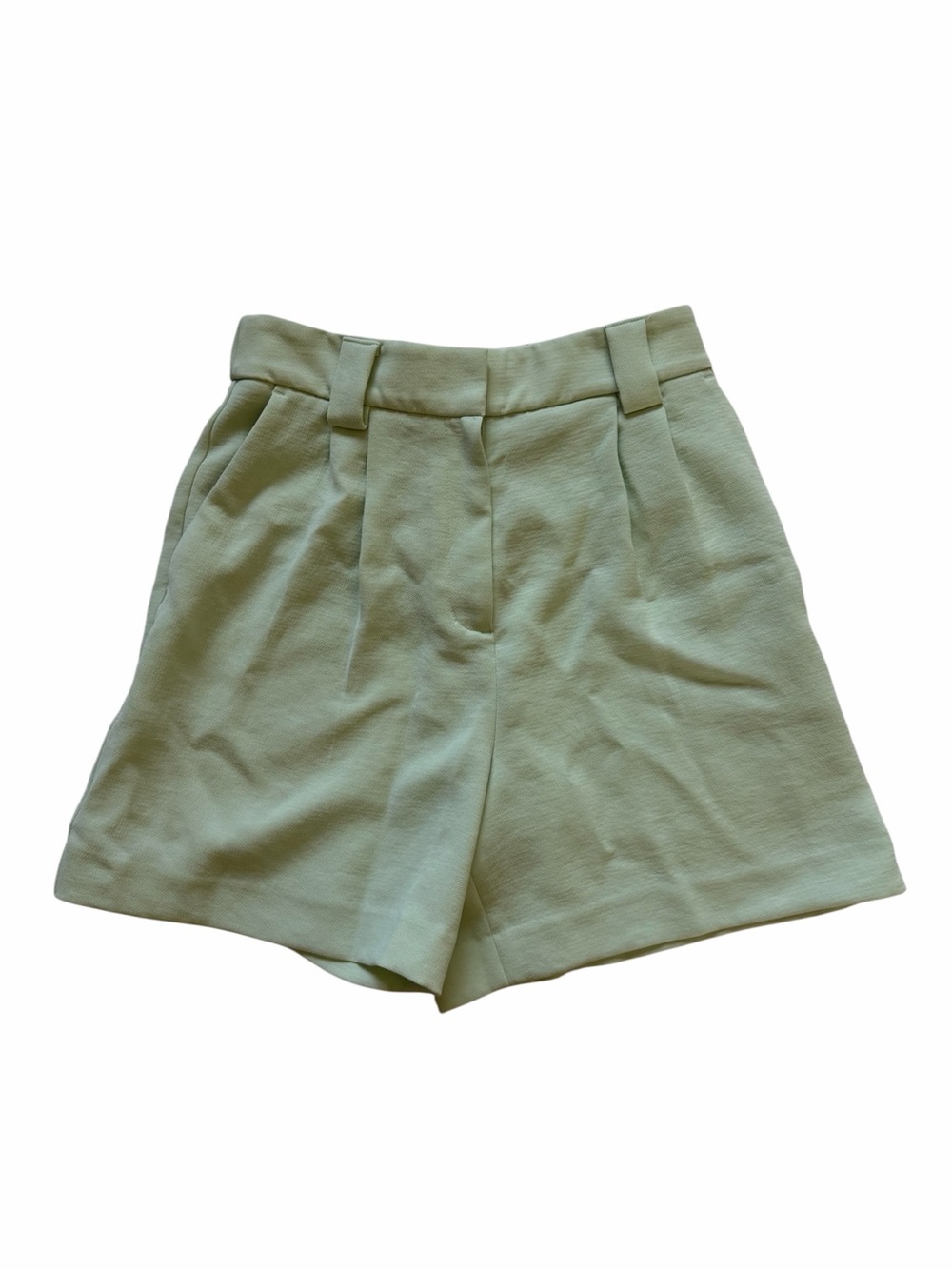 Express Editor Light Mint Green High-Waist Pleated Shorts